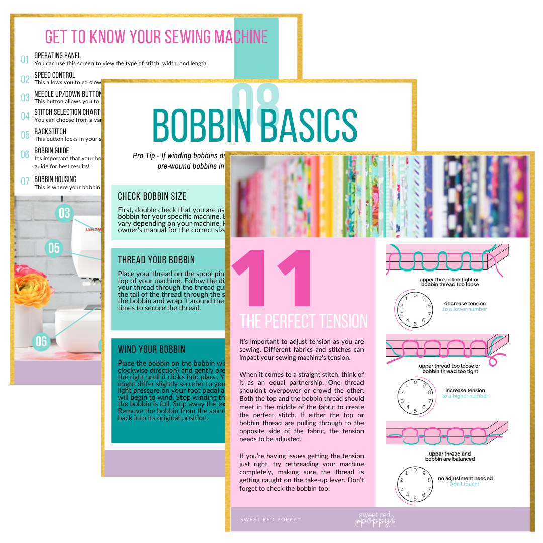 Printed Sewing Guide + Bonus PDF Tutorials Sweet Red Poppy